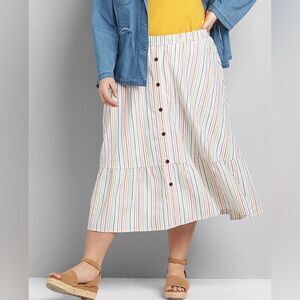 Lane Bryant Size 14 -16‎ Striped Multicolor Button Front  Midi Skirt NWT
